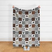 Woodland Be Brave Plaid Patchwork – Cowboy Brown / Black, Gray Cheater Quilt Blanket, GL-CB