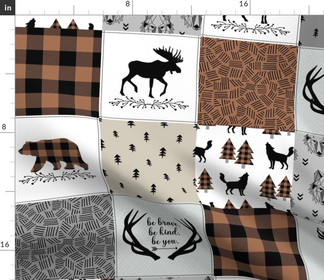 Woodland Be Brave Plaid Patchwork – Cowboy Brown / Black, Gray Cheater Quilt Blanket, GL-CB