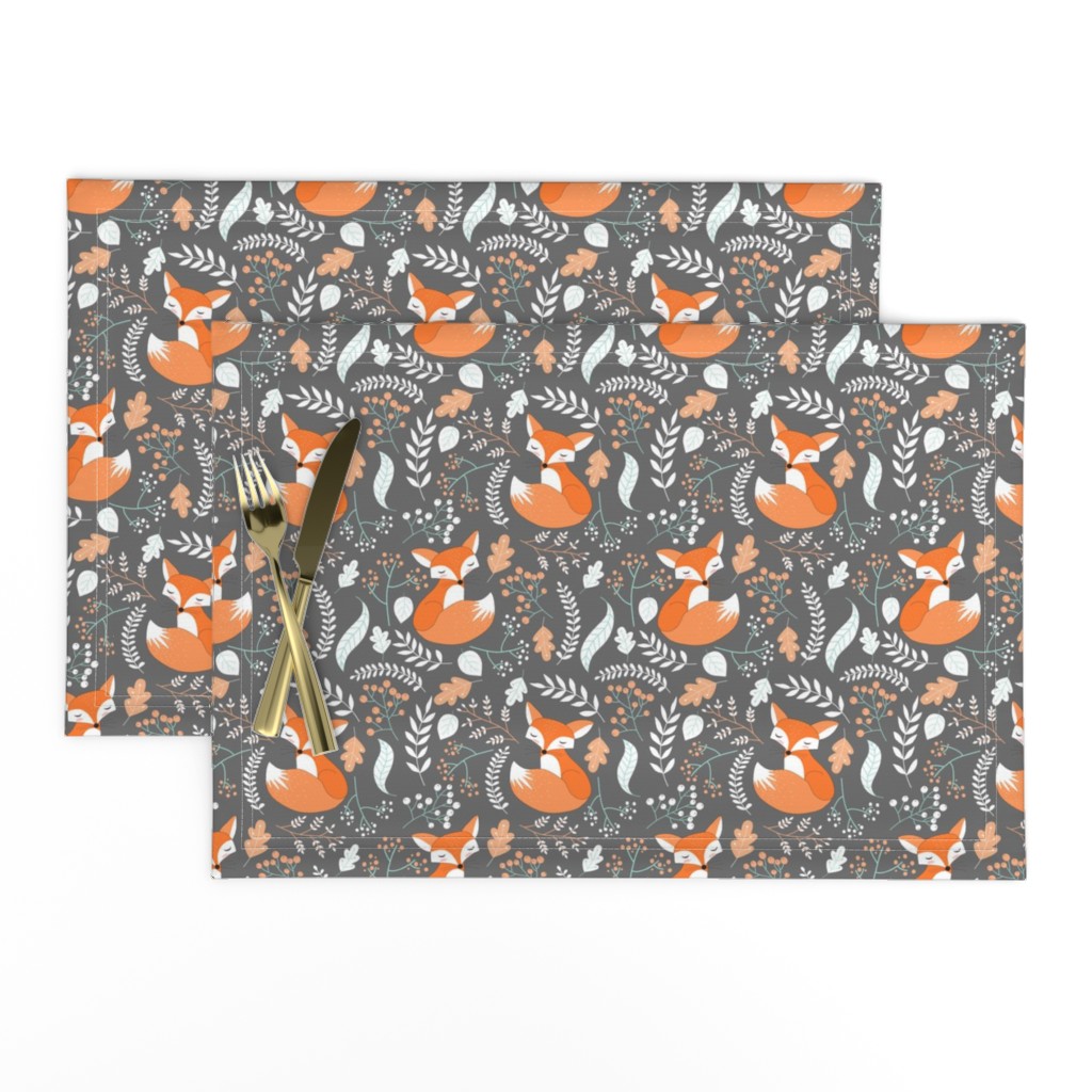 Fox - Sleepy Foxes (grey stone) Baby Nursery Woodland Animals Kids Childrens Bedding ST2