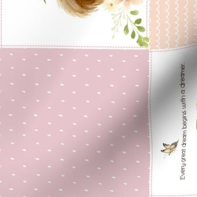 Cute Quilt Panel ROTATED - Woodland Animals Baby Girl Blanket, Bear Fox Squirrel - Pastel Pink Blush + Gray - MIA Pattern D1