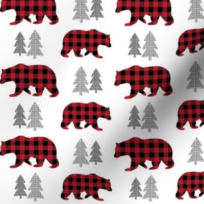 Bears & Trees – Red + Black Plaid Bear Buffalo Plaid Check Woodland Baby Boy Nursery Bedding