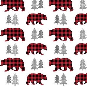 Bears & Trees – Red + Black Plaid Bear Buffalo Plaid Check Woodland Baby Boy Nursery Bedding