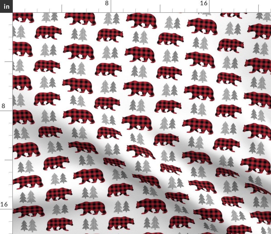 Bears & Trees – Red + Black Plaid Bear Buffalo Plaid Check Woodland Baby Boy Nursery Bedding