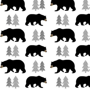 Black Bears & Trees – Woodland Bear Monochrome Baby Nursery Bedding Crib Sheets Blanket
