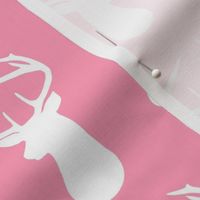 Pink + White Deer Buck Silhouette – Woodland Baby Girl Nursery Bedding