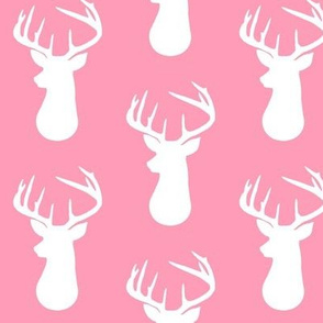 Pink + White Deer Buck Silhouette – Woodland Baby Girl Nursery Bedding