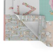 Woodland Animals Baby Girl Quilt Top (rotated) - Deer Fox Raccoon Woodland Patchwork Wholecloth Baby Blanket Gray Mint Peach 