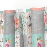 Woodland Animals Baby Girl Quilt Top (rotated) - Deer Fox Raccoon Woodland Patchwork Wholecloth Baby Blanket Gray Mint Peach 