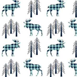 Plaid Moose & Trees - Navy + Mint Buffalo Plaid Lumberjack Baby Nursery Kids Childrens Bedding Woodland Animals