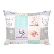 Cute Woodland Patchwork Quilt - Deer Fox Raccoon Cheater Quilt - Pink Peach + Mint Nursery Ginger Lous