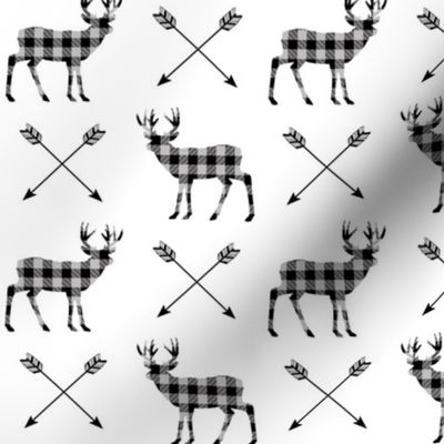 Plaid Deer & Arrows - Black and Gray Buffalo Plaid Lumberjack Baby Nursery Kids Childrens Bedding Woodland Animals