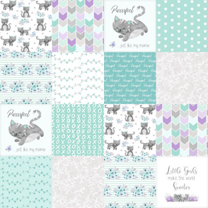 Purrrfect Kitten Patchwork Quilt - Mint & Grey - Purrrfect... just like my mama
