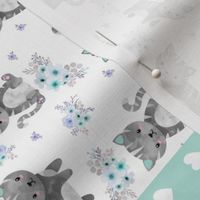 Purrrfect Kitten Patchwork Quilt ROTATED - Mint & Grey - Purrrfect... just like my mama