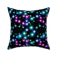 Abstract starry pattern with neon star on black background