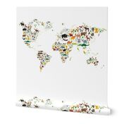  blanket Cartoon animal world map for children kids, Animals from all over the world Size Yards (42 width)