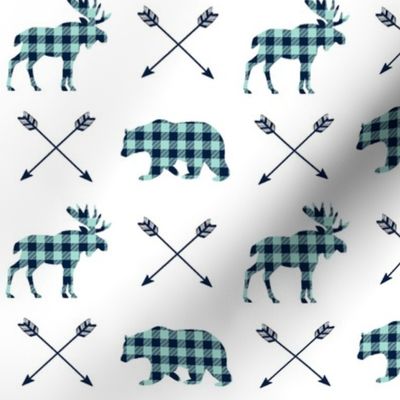 Bear, Moose & Arrows - Navy and Mint Buffalo Plaid Lumberjack Baby Nursery Kids Childrens Bedding Woodland Animals