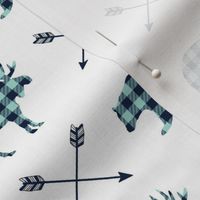 Bear, Moose & Arrows - Navy and Mint Buffalo Plaid Lumberjack Baby Nursery Kids Childrens Bedding Woodland Animals