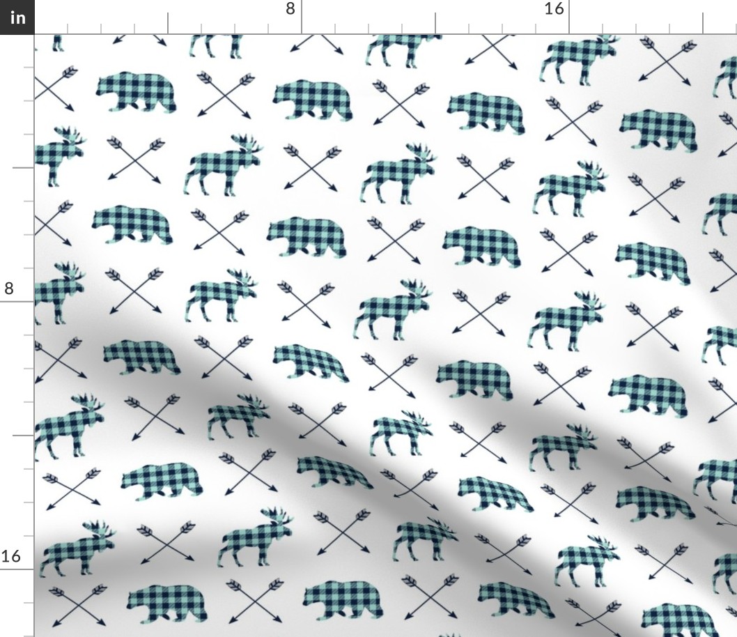 Bear, Moose & Arrows - Navy and Mint Buffalo Plaid Lumberjack Baby Nursery Kids Childrens Bedding Woodland Animals