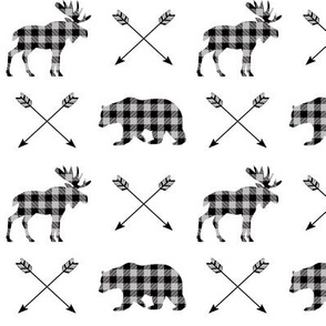 Bear, Moose & Arrows - Black and Gray Buffalo Plaid Lumberjack Baby Nursery Kids Childrens Bedding Woodland Animals