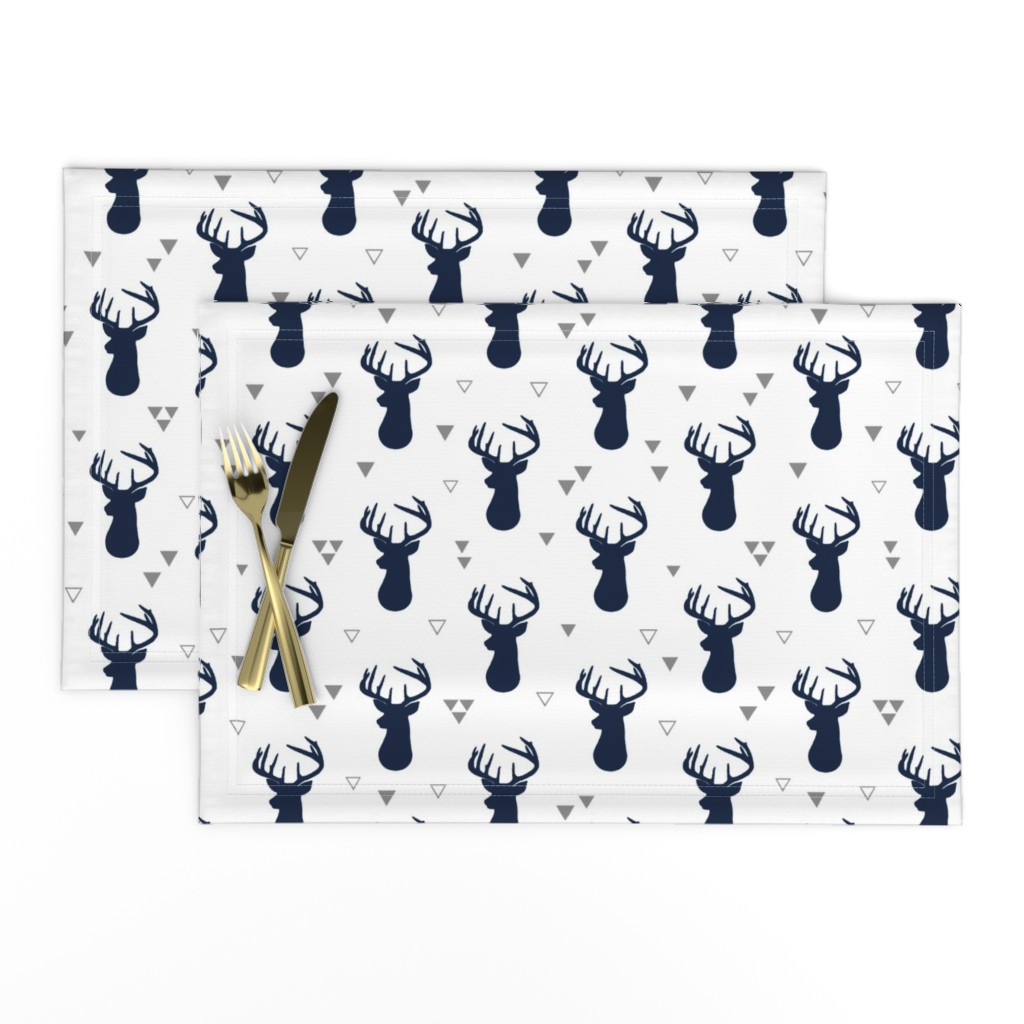 Navy Deer Buck Silhouette & Grey Triangles – Woodland Baby Boy Nursery Bedding