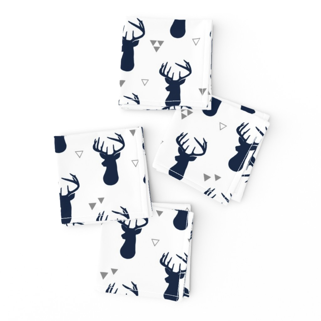 Navy Deer Buck Silhouette & Grey Triangles – Woodland Baby Boy Nursery Bedding