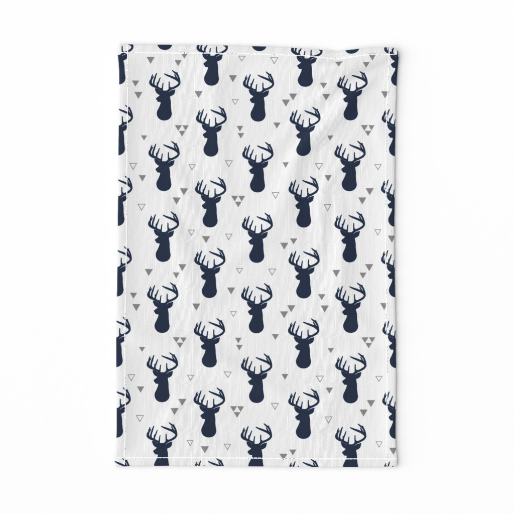 Navy Deer Buck Silhouette & Grey Triangles – Woodland Baby Boy Nursery Bedding