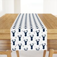 Navy Deer Buck Silhouette & Grey Triangles – Woodland Baby Boy Nursery Bedding