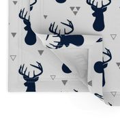 Navy Deer Buck Silhouette & Grey Triangles – Woodland Baby Boy Nursery Bedding