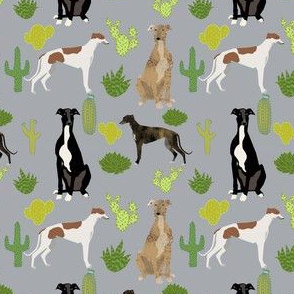 greyhounds cactus design dogs and cacti fabric - grey