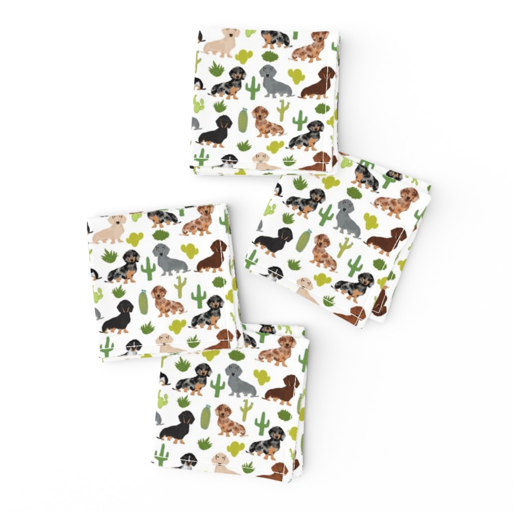 dachshund dog fabric dogs and cactus design - white