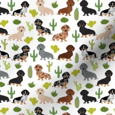 dachshund dog fabric dogs and cactus design - white