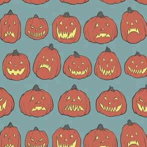 Retro Jack O'Lanterns on Blue