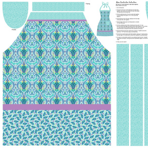 Mod Deco Floral Damask Turquoise Cut and Sew Apron