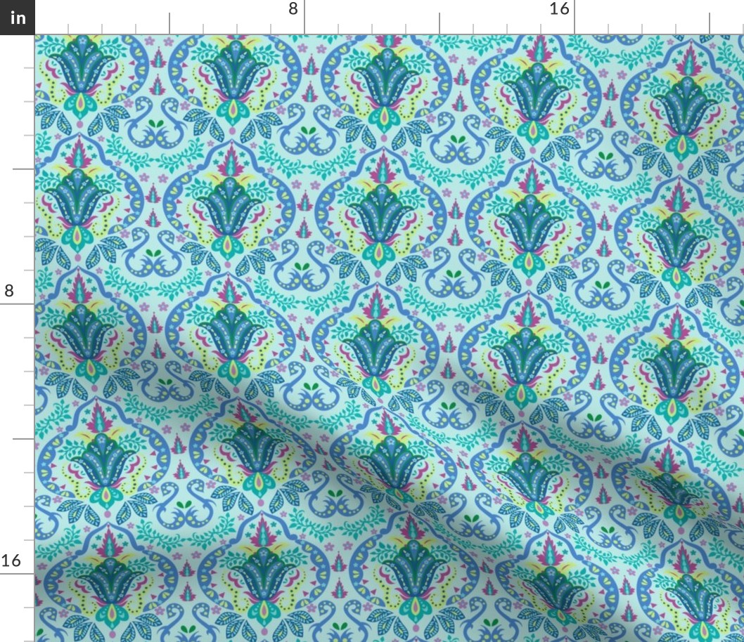 Mod Floral Damask Deco Turquoise Teal