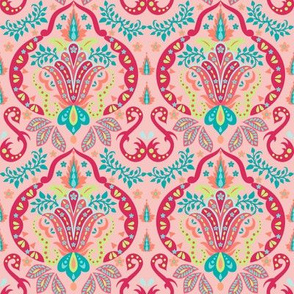 Mod Floral Damask Deco Coral Orange