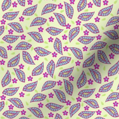 Mod Floral Damask Leaves Green Magenta