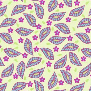 Mod Floral Damask Leaves Green Magenta