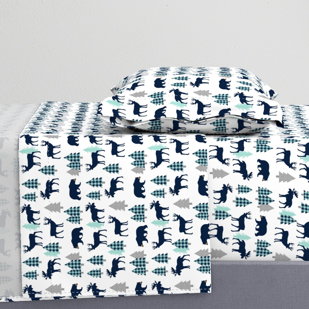 Woodland Animals - Navy + Mint Buffalo Plaid Baby Nursery Kids Children Baby Boy Bedding