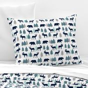 Woodland Animals - Navy + Mint Buffalo Plaid Baby Nursery Kids Children Baby Boy Bedding