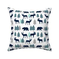 Woodland Animals - Navy + Mint Buffalo Plaid Baby Nursery Kids Children Baby Boy Bedding