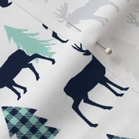 Woodland Animals - Navy + Mint Buffalo Plaid Baby Nursery Kids Children Baby Boy Bedding