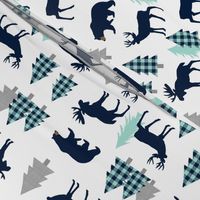 Woodland Animals - Navy + Mint Buffalo Plaid Baby Nursery Kids Children Baby Boy Bedding