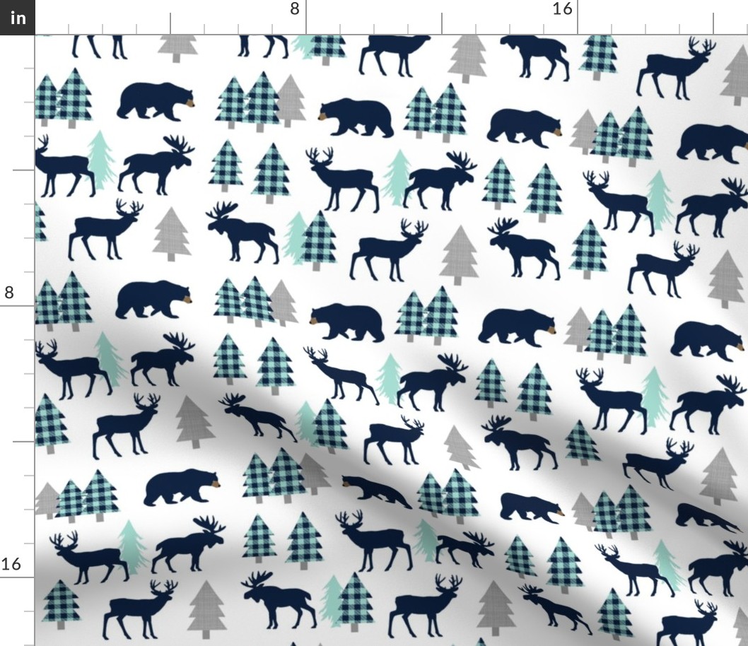 Woodland Animals - Navy + Mint Buffalo Plaid Baby Nursery Kids Children Baby Boy Bedding