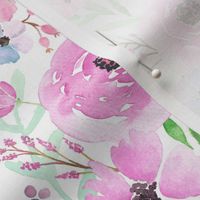 Spring Floral - Watercolor Flowers Pink Blue Garden Blooms Baby Girl Nursery GingerLous B