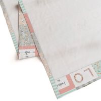 Woodland Animals Baby Girl Quilt Top - Deer Fox Raccoon Patchwork Wholecloth Baby Blanket Gray Mint Peach 