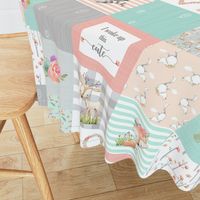 Woodland Animals Baby Girl Quilt Top - Deer Fox Raccoon Patchwork Wholecloth Baby Blanket Gray Mint Peach 