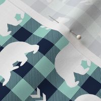 White Bears – Navy + Mint Buffalo Plaid Check Woodland Baby Nursery Bedding