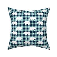 White Bears – Navy + Mint Buffalo Plaid Check Woodland Baby Nursery Bedding