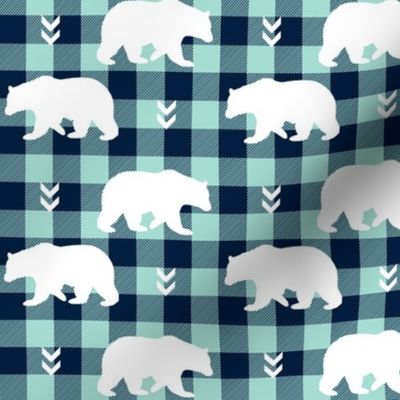 White Bears – Navy + Mint Buffalo Plaid Check Woodland Baby Nursery Bedding