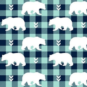White Bears – Navy + Mint Buffalo Plaid Check Woodland Baby Nursery Bedding